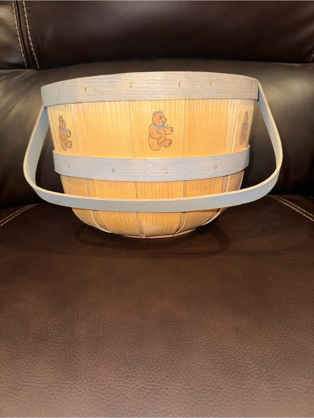 Decorative & vintage late-20th-century country-style wood slat basket - Picture 8 of 9